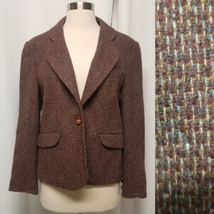 Vintage 80s 100% Virgin Wool Tweed Hunting School Blazer Casa De Lama Burgundy L